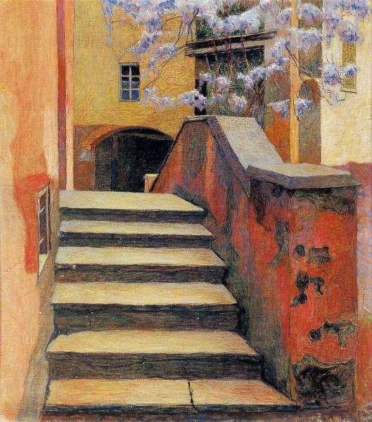 Domingo Saporiti
La scaletta di Casa Fontana a Cureglia, 1948
olio su tavola 
45 x 50 cm
collezione privata
