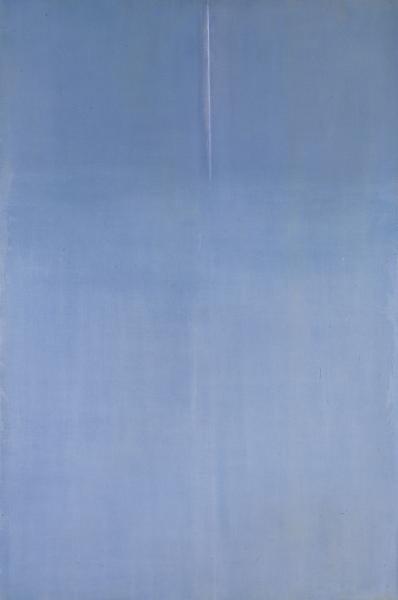 Geneviève Asse (Vannes, Bretagne 1923), Espace bleu, 1975, olio su tela, 146x97 cm, proprietà dell'artista