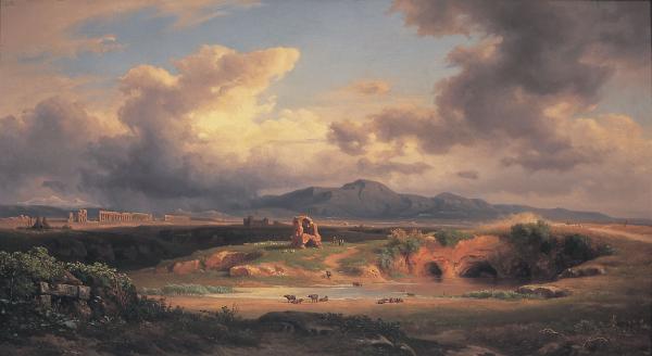 Johann Varrone, Campagna romana, 1855, olio su tela, 49.5 x 89.5 cm, Museo Civico Villa dei Cedri, Bellinzona, donazione Giovanni Varrone 1869