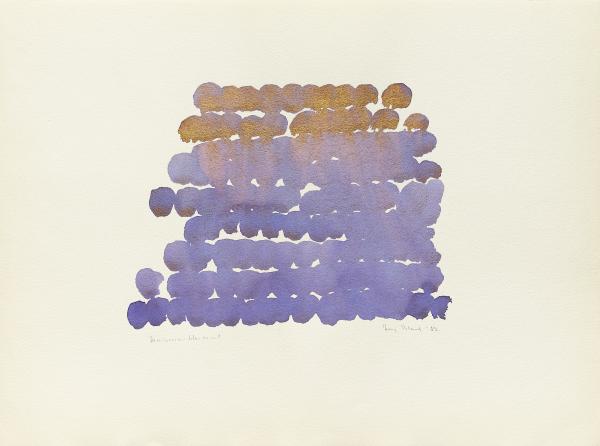 Irma Blank (Celle (D), 1934), Germinazioni blu - oro n.1, 1982, tecnica mista su carta, 46 x 62 cm, Photo credit Carlo Favero, Courtesy the artist and P420, Bologna
