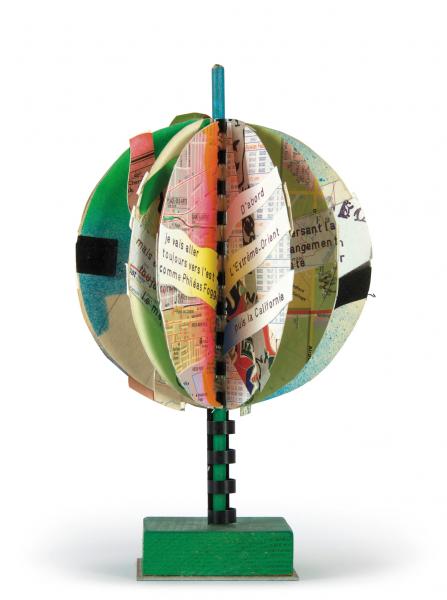 Bertrand Dorny (Paris 1931) et Michel Butor (Mons-en-Barœul/F 1926), Feuilletant le globe avec Dorny, 1991, collage in 13 foglietti a mezzaluna montati su spirale di 15 cm, 15 x 15 x 15 cm, edizione originale, proprietà dell'artista 
