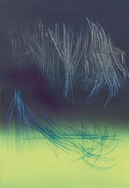 Hans Hartung (Lipsia 1904 – Antibes 1989), T 1967-H3, 1967, olio su tela, 500 x 730 mm, collezione privata, Torino. Courtesy Galleria Accademia, Torino. © 2016, ProLitteris, Zurich