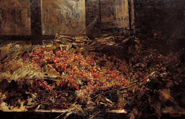 Adolfo Feragutti Visconti, Uva per il vino santo, 1887, olio su tela, 93 x 142 cm, Museo Civico Villa dei Cedri, Bellinzona