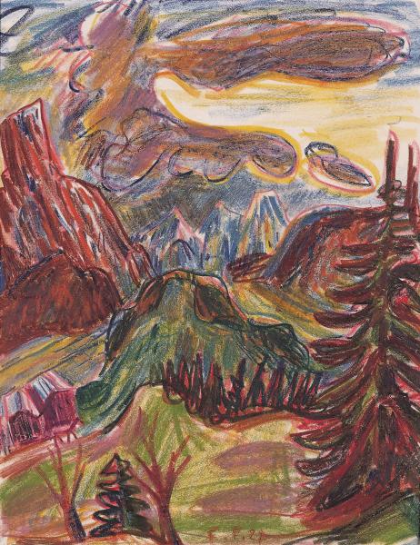 Fritz Pauli, Oberland bernese, 1927, matite grasse su carta, 375 x 290 mm, Museo Civico Villa dei Cedri, Bellinzonadonazione Eredi Fritz Pauli 1994 