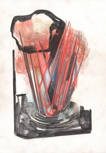 Raffaella Chiara (Langnau i. E. 1966), V, serie di 4 disegni, matita colorata su carta, monotipia, 21 x 29,7 cm, proprietà dell'artista
