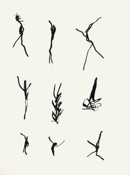 Henri Michaux (Namur, Belgio 1899 - Parigi 1984), Mouvement, [1952], inchiostro di china su carta, 31.5 x 24 cm, Courtesy Galery Lelong, Parigi