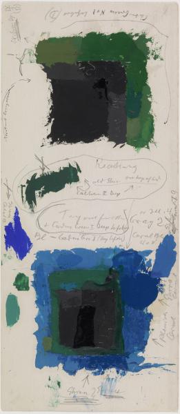 Josef Albers, Two color studies for Homage to the Square, s.d., olio e matita su cartone verniciato, 28.6 x 12.4 cm, The Josef and Anni Albers Foundation, 1976.2.38, © 2019 The Josef and Anni Albers Foundation/Artists Rights Society (ARS), New York/ProLitteris, Zurich, foto: Tim Nighswander/Imaging4Art
