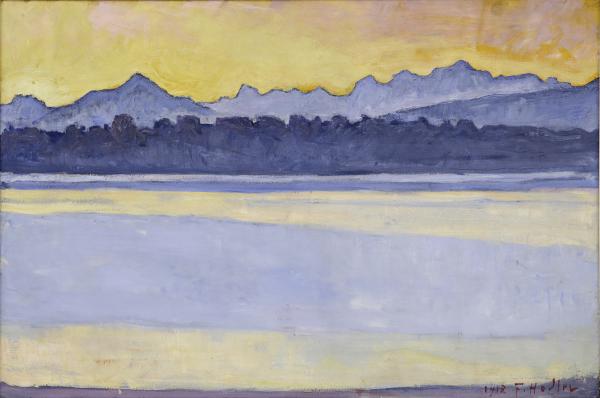 Ferdinand Hodler, (Berne, 1853 – Genève, 1918), Die Bucht von Genf mit dem Mont-Blanc vor Sonnenaufgang, 1918, huile sur toile, 57.5 × 85.5 cm, Kunstmuseum Solothurn, inv. C 80.47 / Dübi-Müller-Stiftung
