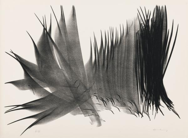 Hans Hartung (Lipsia 1904 – Antibes 1989), L 117, 1963, litografia, 537 x 714 mm, Cabinet d’arts graphiques, Musées d’art et d’histoire de la Ville de Genève, don de la Fondation Hartung-Bergman, Antibes, inv. E 2009-1944. Foto André Longchamp. Courtesy Cabinet d’arts graphiques, Musées d’art et d’histoire de la Ville de Genève. © 2016, ProLitteris, Zurich