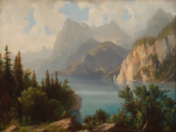 Johann Gottfried Steffan (Wädenswil, 1815 - Munich, 1905), L’Urirostock, sul Lago dei Quattro Cantoni, [1850-1860], huile sur toile marouflée sur carton, 43 x 57.5 cm, Museo Villa dei Cedri, Bellinzone, Donation de la Fondazione
Domenico Noli, 2002 © Museo Villa dei Cedri, Bellinzone